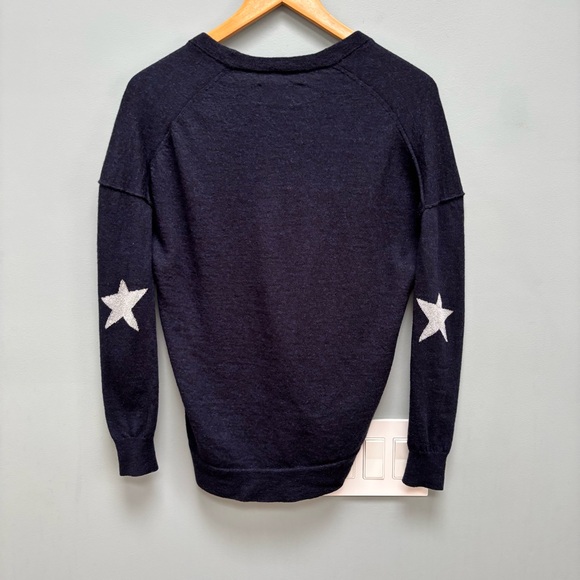 Zadig & Voltaire Navy Blue Preppy M Silver Star Hi Low Merino Wool Sweater XS - Picture 1 of 10